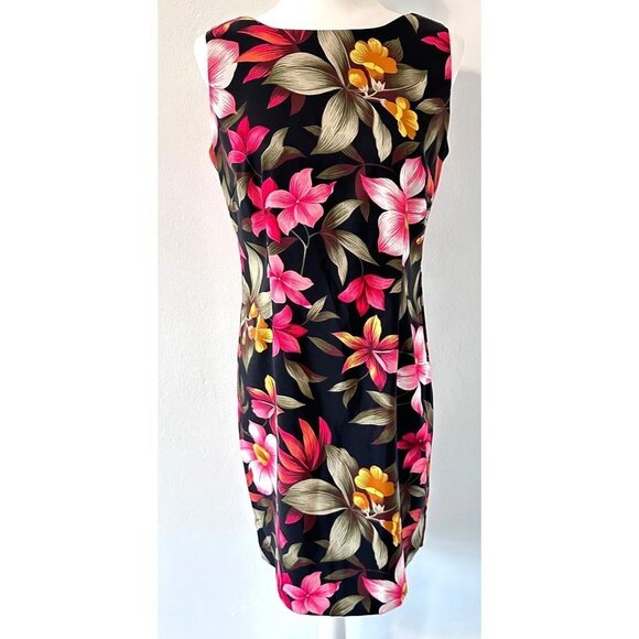 Danny & Nicole Dresses & Skirts - Danny & Nicole Sleeveless Dress Women 6 Black Tropical Floral Hawaiian Knee Leng
